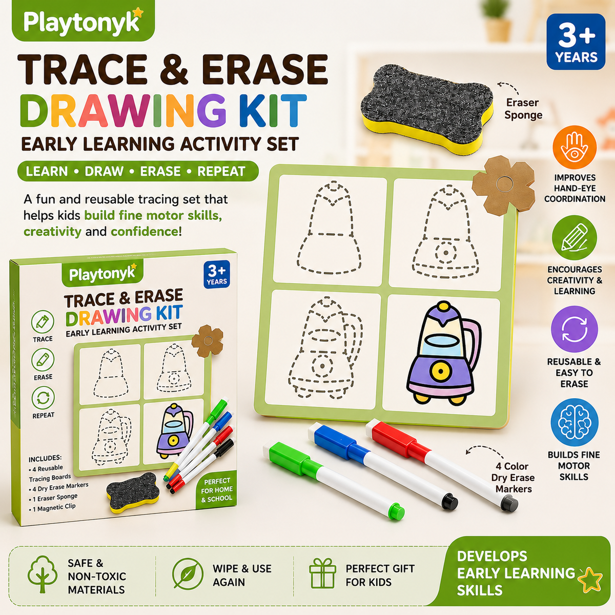 Trace & Erase Drawing Kit